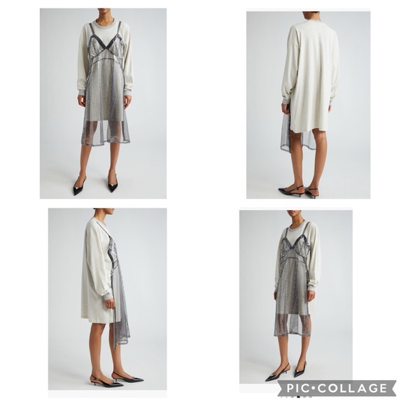 VAQUERA Oversized Gray Slip Dress Long Sleeve T-Shirt with sequin apron front XS - Picture 1 of 17